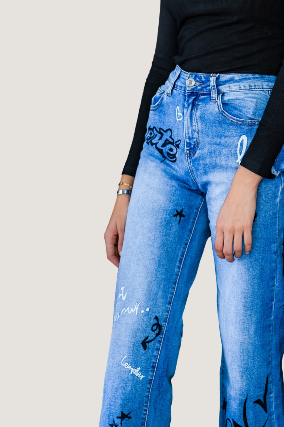 Jeans Wide Pants con Letras
