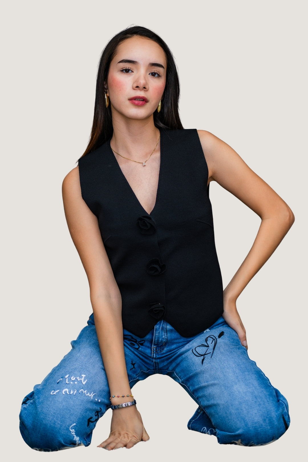 Jeans Wide Pants con Letras