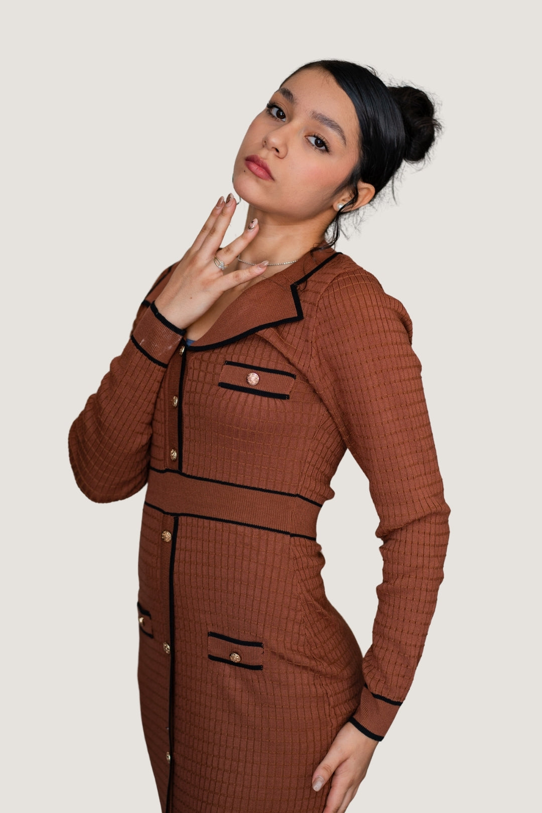 Vestido Largo Trama Contrast Café Terracota