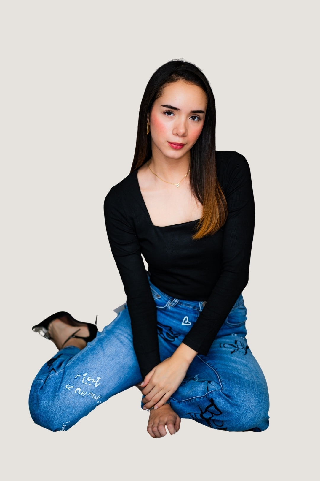 Jeans Wide Pants con Letras