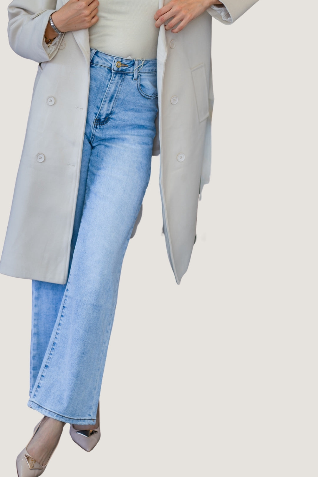 Jeans Wide Pants Liso | Corte Clásico y Fluido | Mezclilla Azul Claro