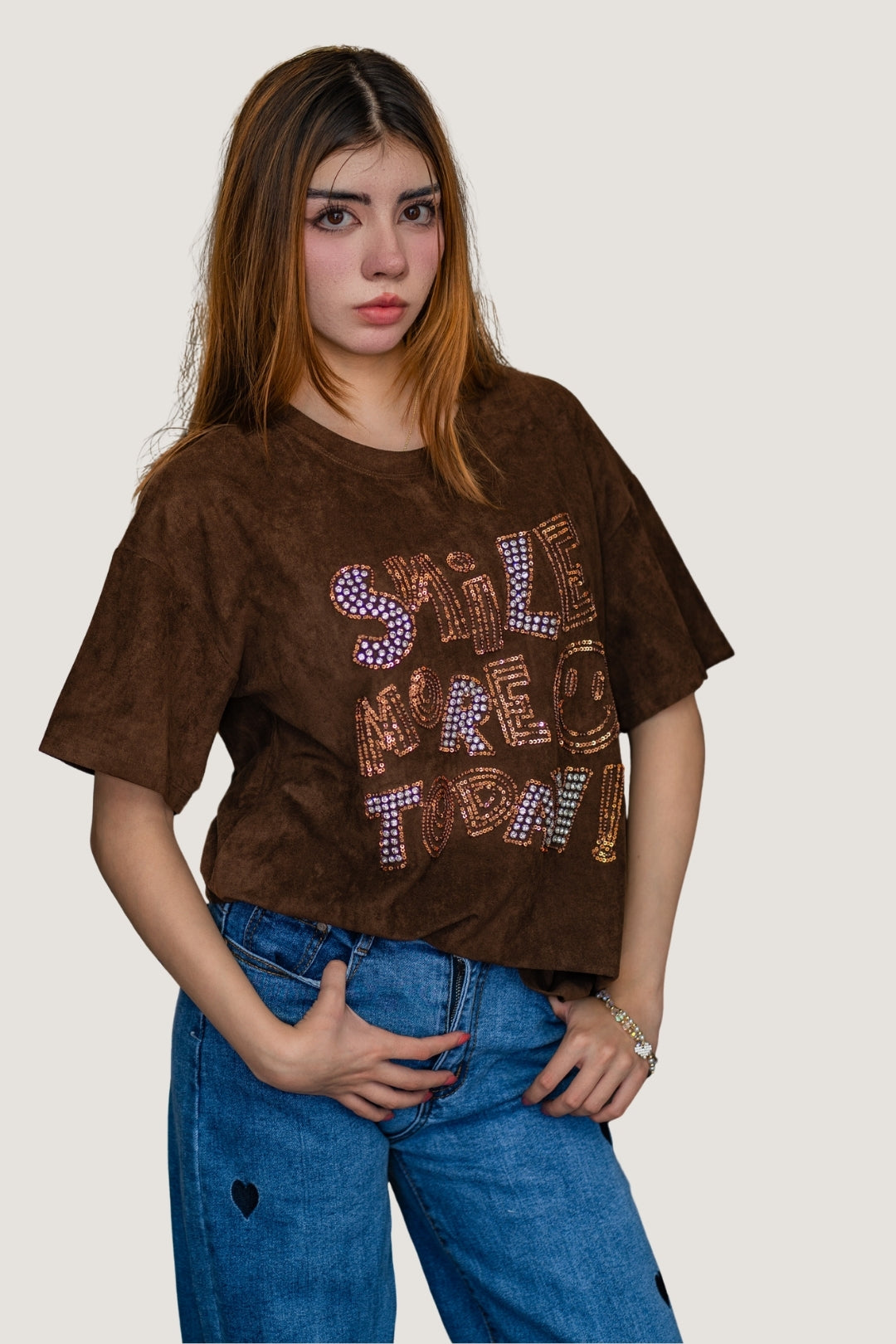 Jeans Wide Pants Amanda con Corazones Bordados en Mezclilla Azul Medio