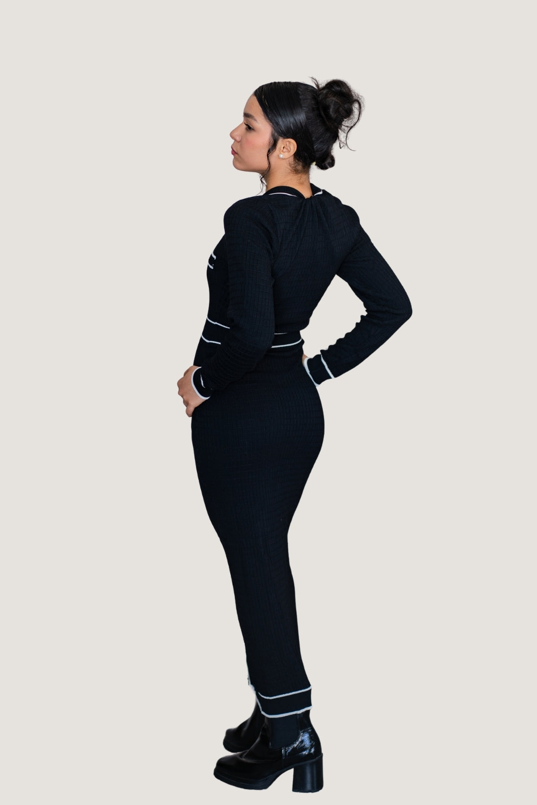 Vestido Largo Trama Contrast Negro
