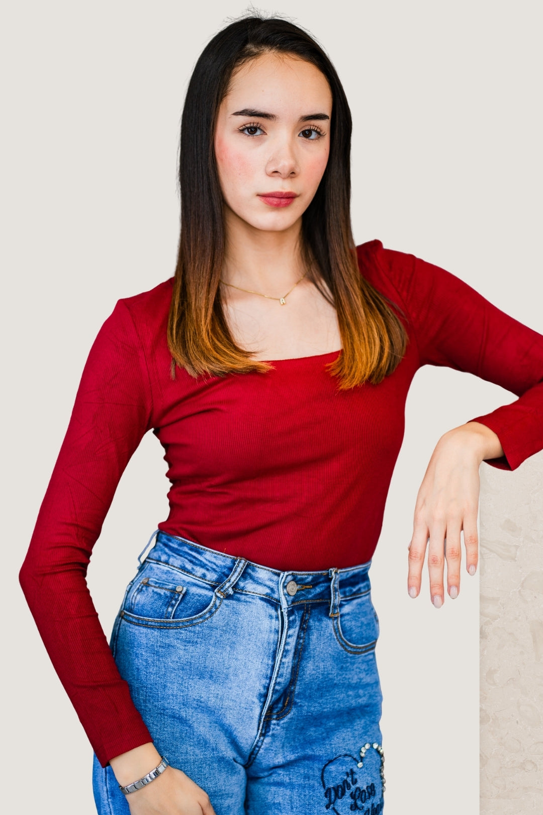 Jeans Wide Pants con Detalles de Corazón y Piedras | Mezclilla Azul Medio