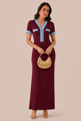 VESTIDO MAXI VINO CON DETALLES EN MEZCLILLA