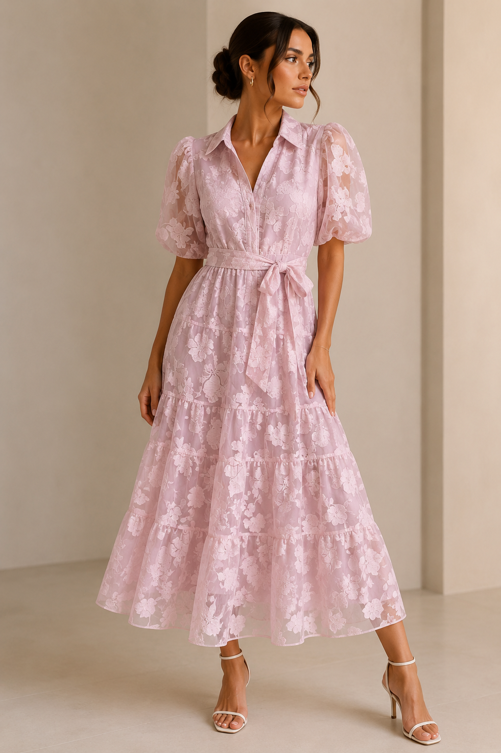 VESTIDO MIDI FLORAL ROSA