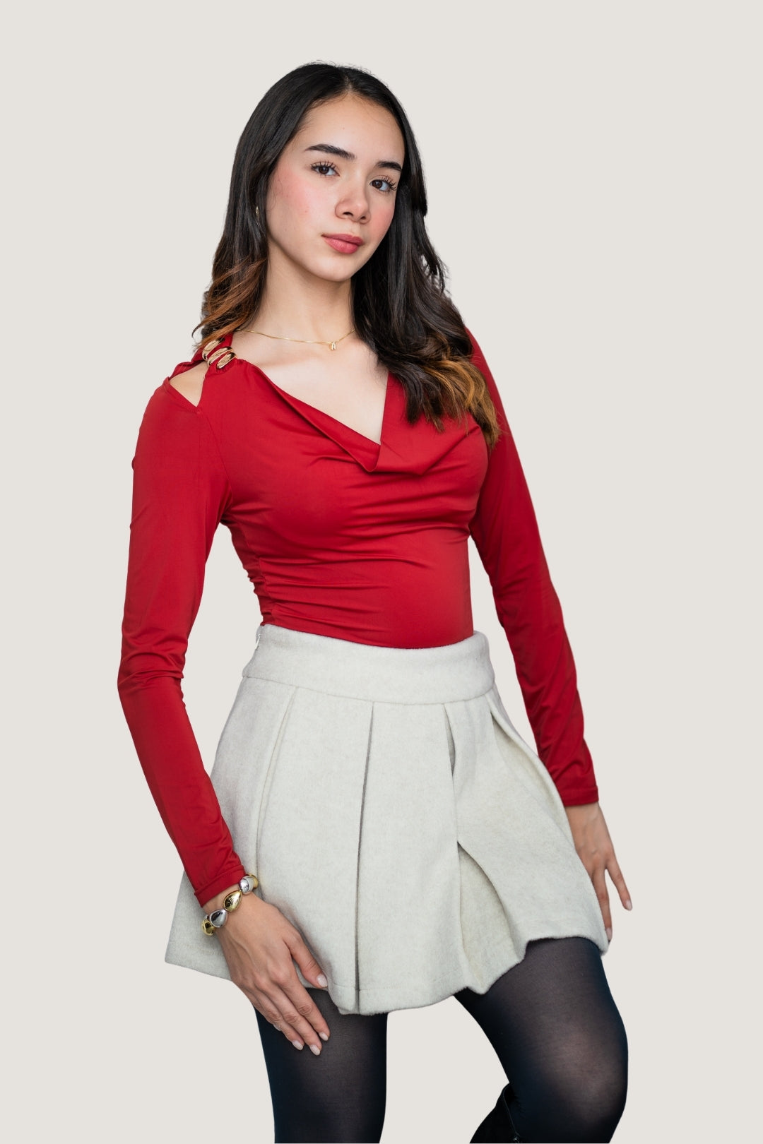 Falda Tableada Polar Beige