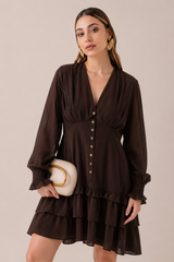 VESTIDO CORTO DE BOTONES CAFE OSCURO