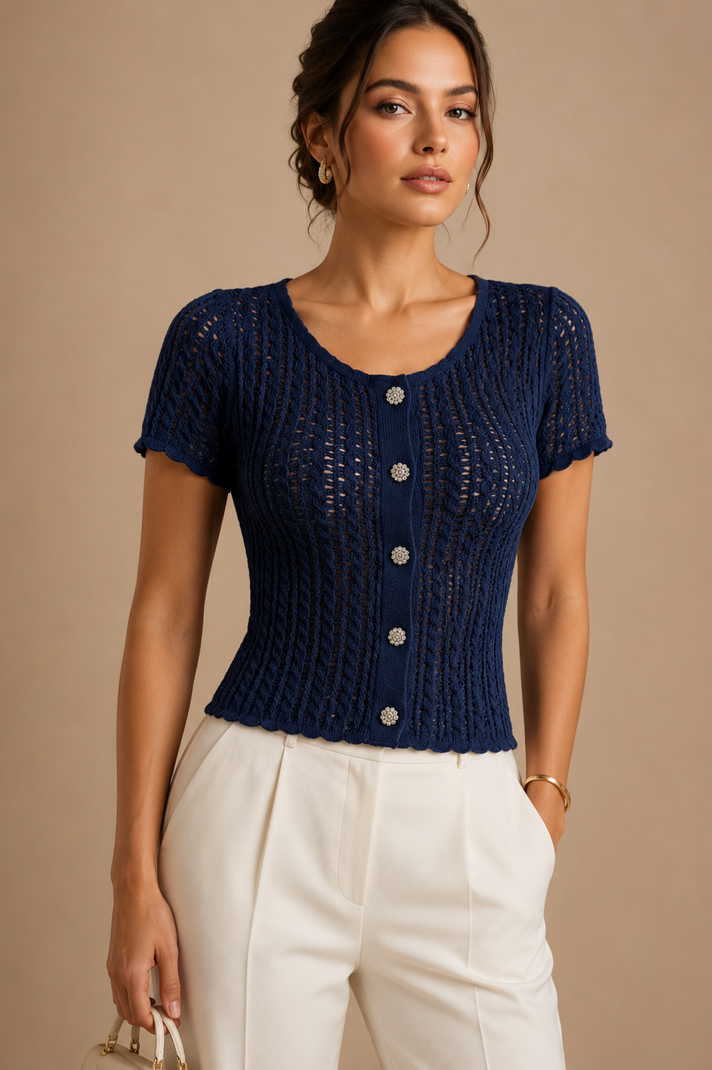 Blusa Crochet Azul Marino