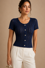 Blusa Crochet Azul Marino