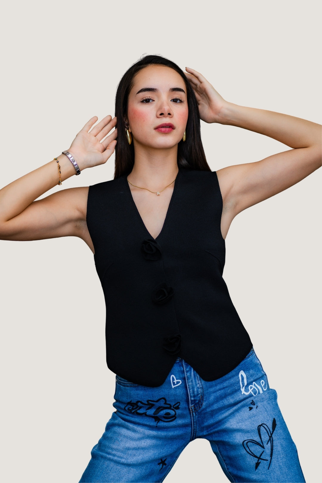 Jeans Wide Pants con Letras 