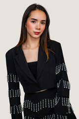 Conjunto de Blazer Cropped y Falda con Perlas Negro
