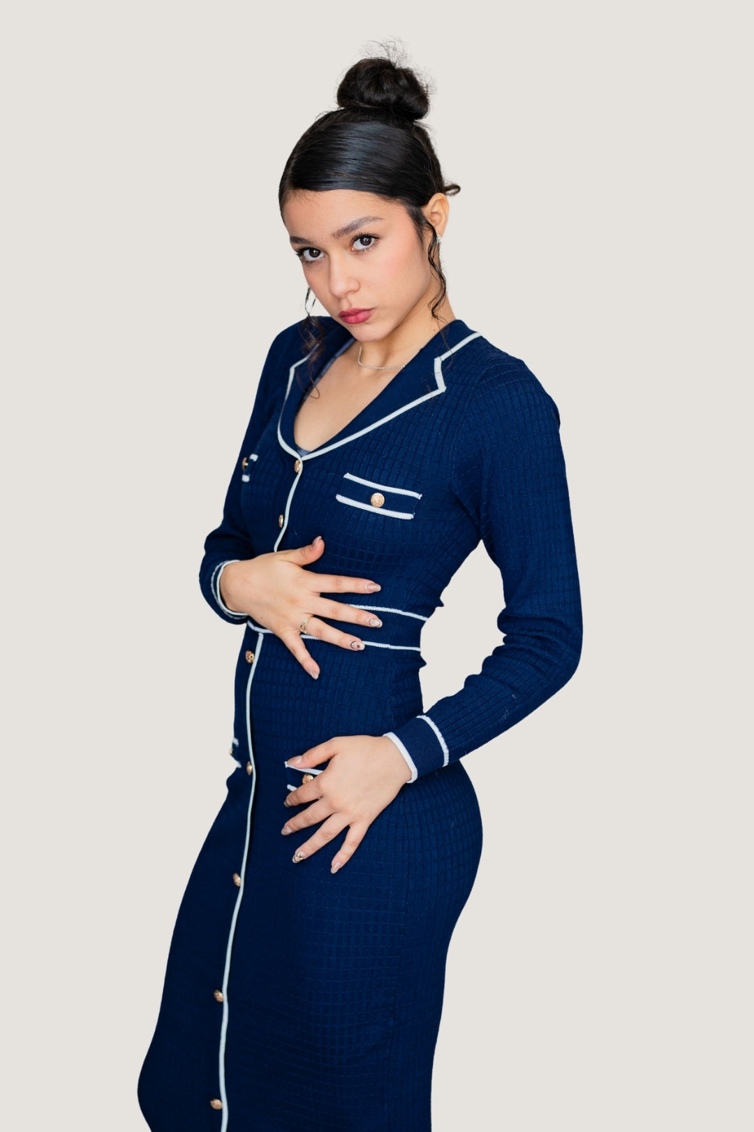 Vestido Largo Trama Contrast Azul