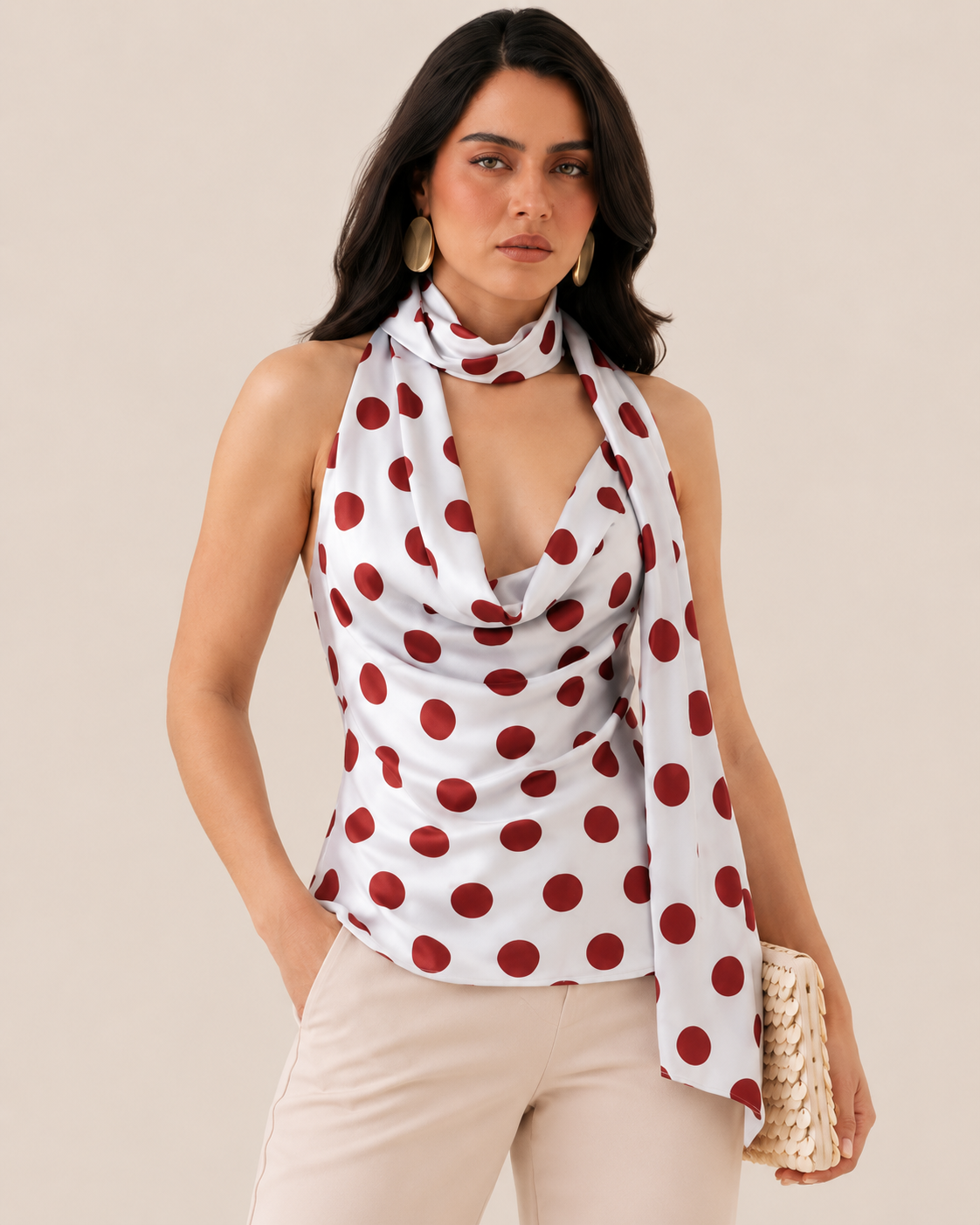 BLUSA PAÑUELO LUNARES ROJO