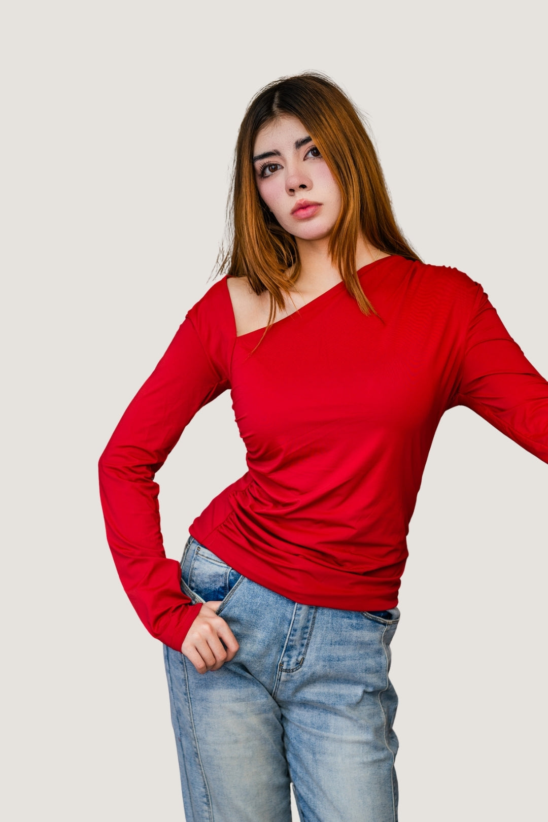 Blusa asimetrica licra roja
