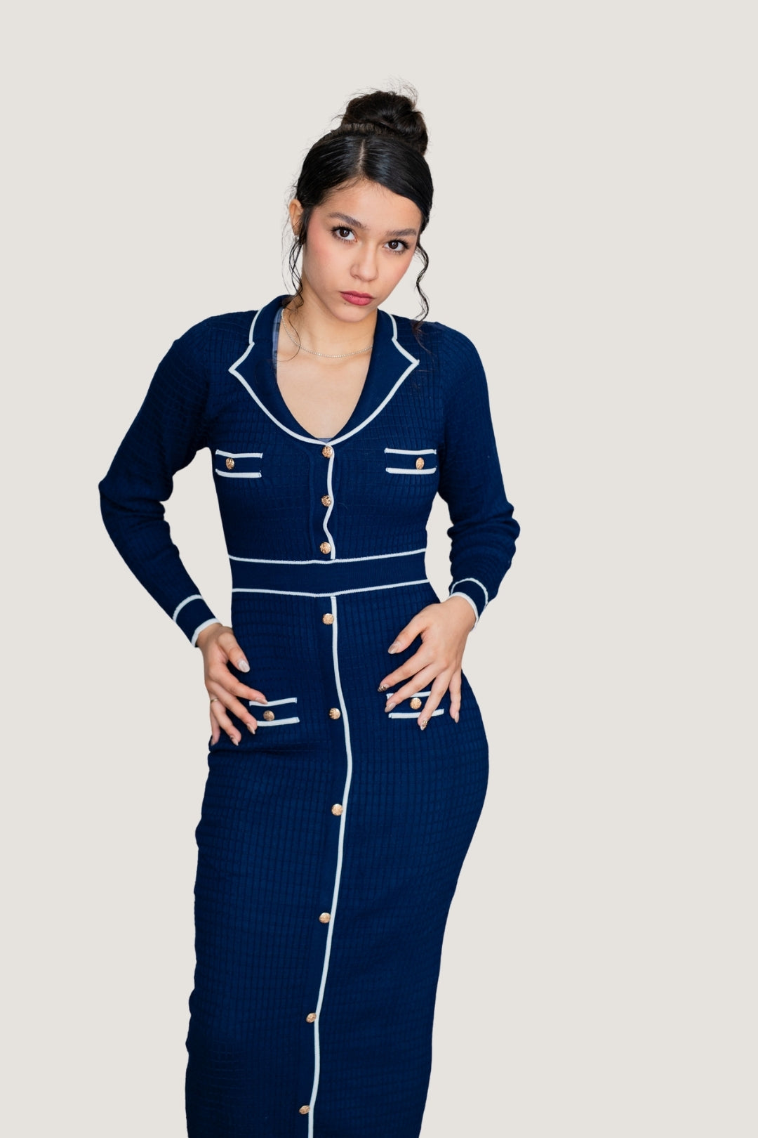 Vestido Largo Trama Contrast Azul