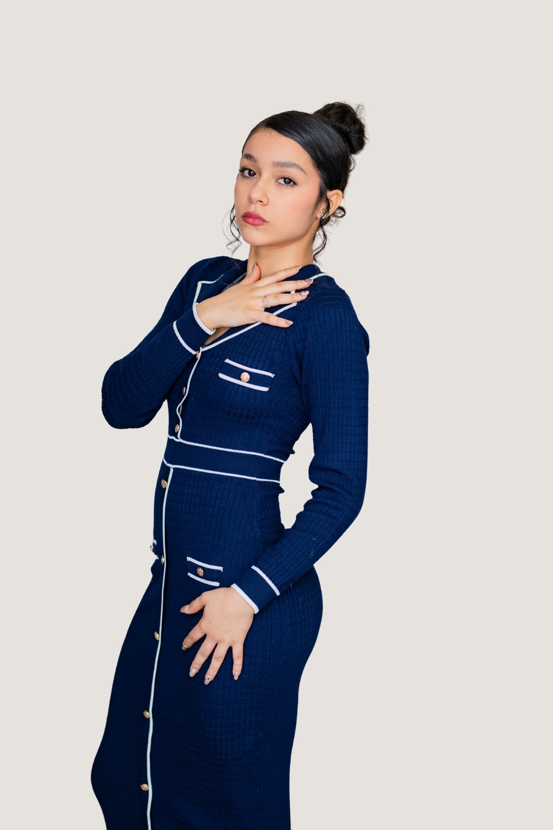 Vestido Largo Trama Contrast Azul