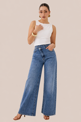 JEANS WIDE LEG ASIMÉTRICO AZUL