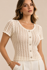 Blusa Beige Crochet