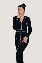 Vestido Largo Trama Contrast Negro