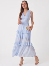Vestido Azul Plisado de Satín