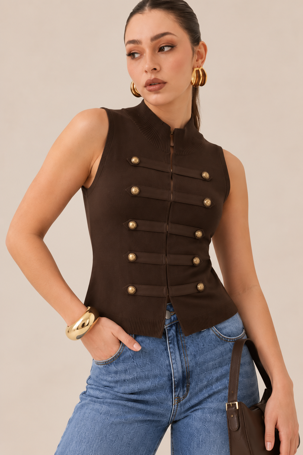 CHALECO MILITARY KNIT CHOCOLATE