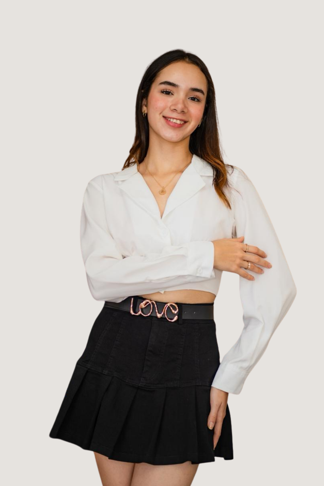 Blusa Corta con Botones Manga Larga