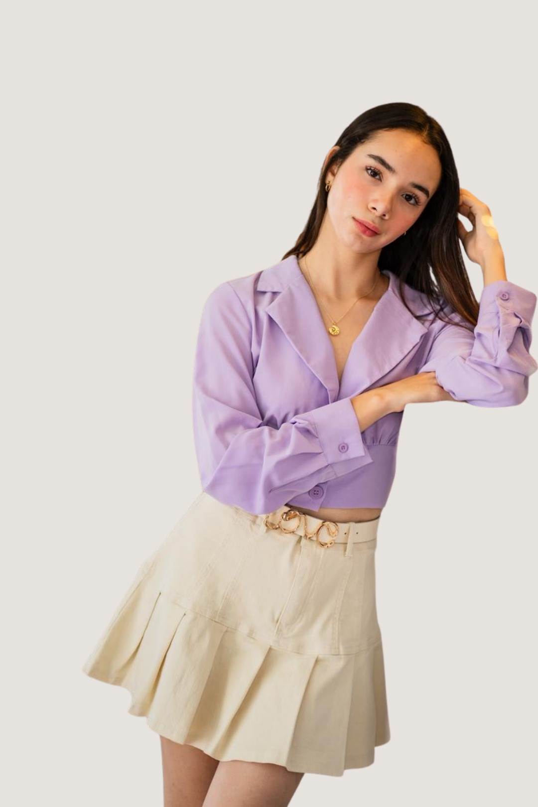 Blusa Corta con Botones Manga Larga