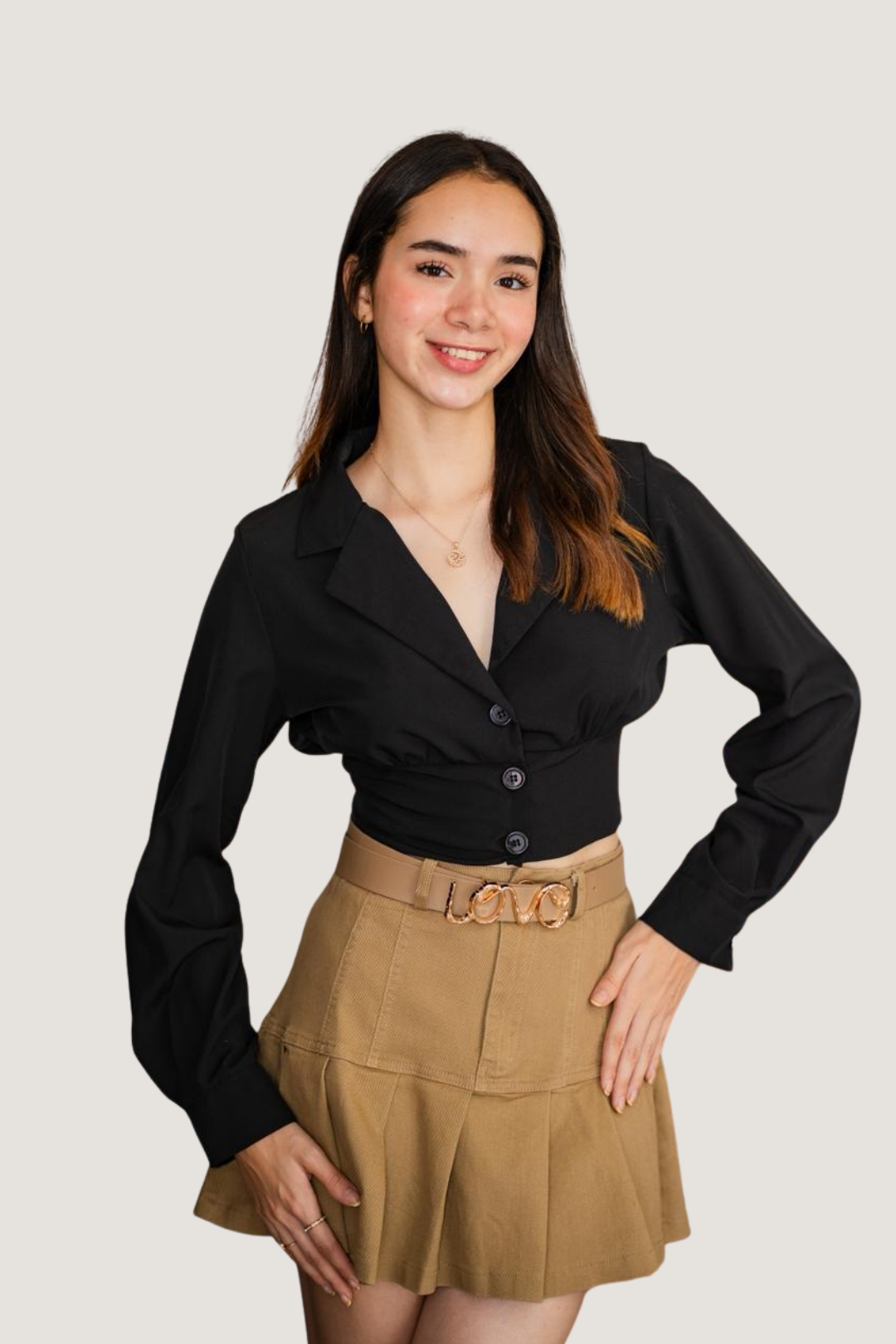 Blusa Corta con Botones Manga Larga