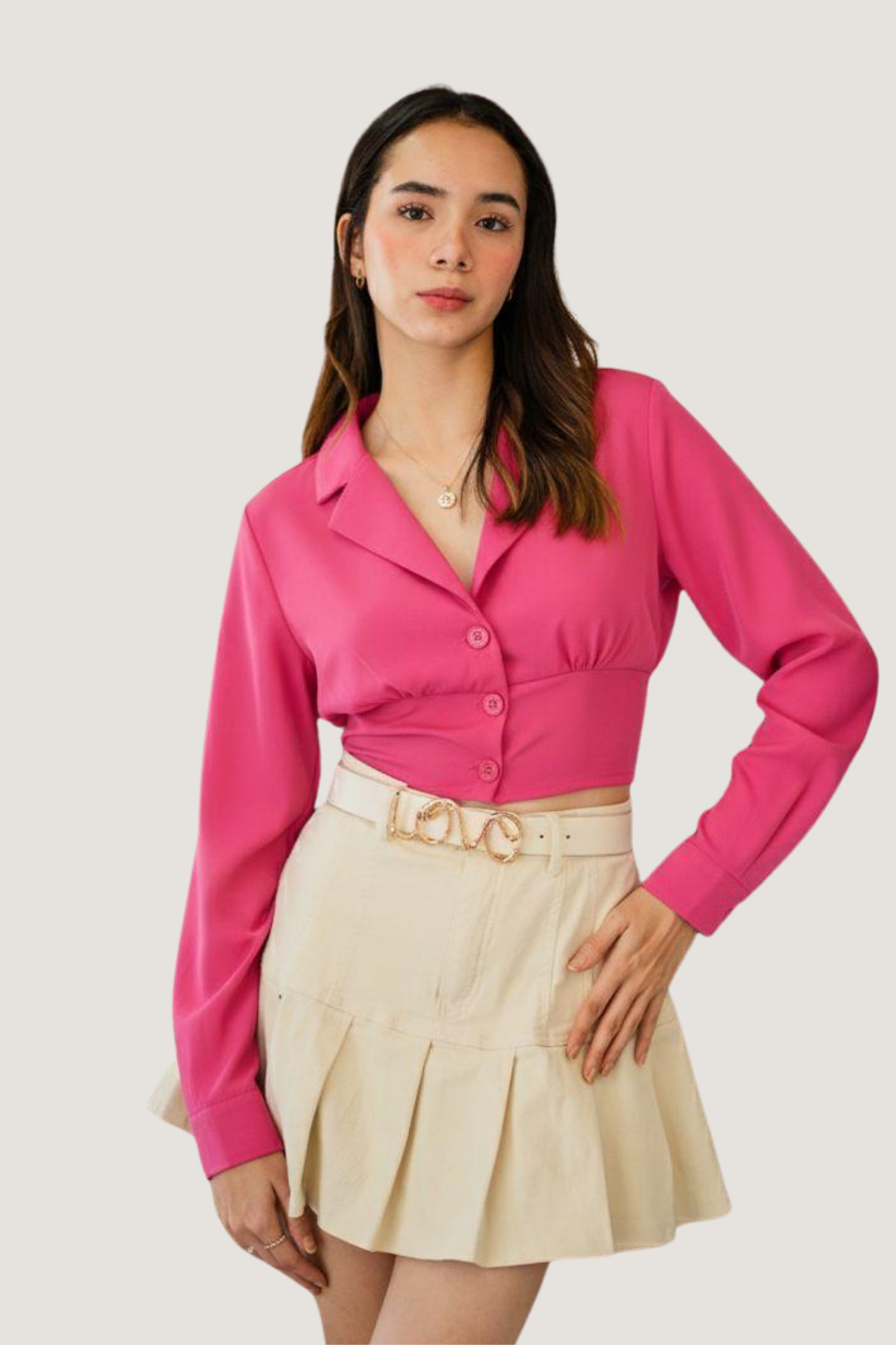 Blusa Corta con Botones Manga Larga