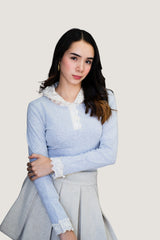 Blusa de Manga Larga de Algodón | Gorro con Detalle de Encaje