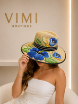 SOMBRERO ARTESANAL FLORES AZULES