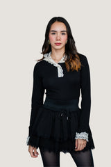 Blusa de Manga Larga de Algodón | Gorro con Detalle de Encaje