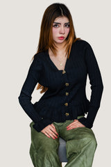 Suéter de Tejido Suave con Botones de Corazón Dorado | Estilo Romántico y Clásico