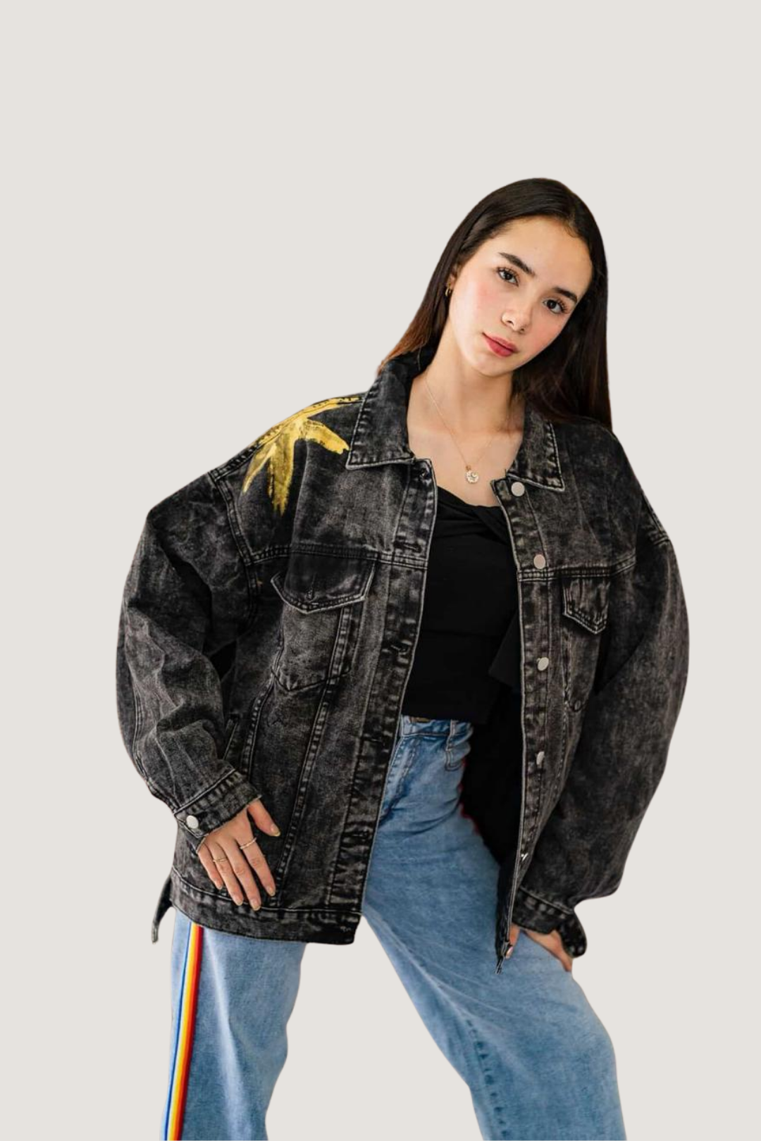 Chamarra de Mezclilla Pintada a Mano Estilo 