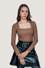 Blusa Básica de Manga Larga | Tela Algodón-Elastano con Ajuste Perfecto