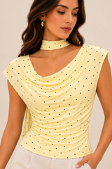 Blusa Amarilla Manga Corta Lunares Negros