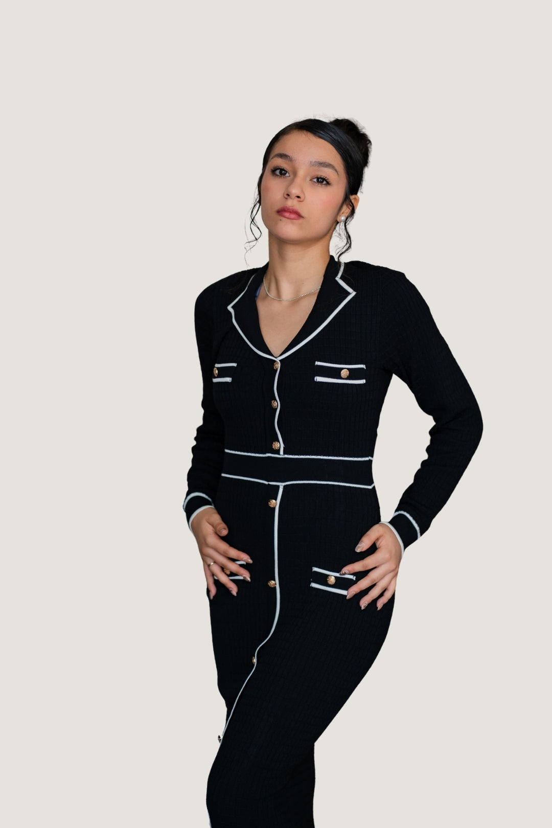 Vestido Largo Trama Contrast Negro