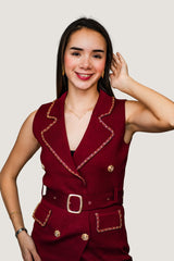 Vestido Sizado Abierto de Tejido | Cinto Ajustable para Silueta Definida Tinto