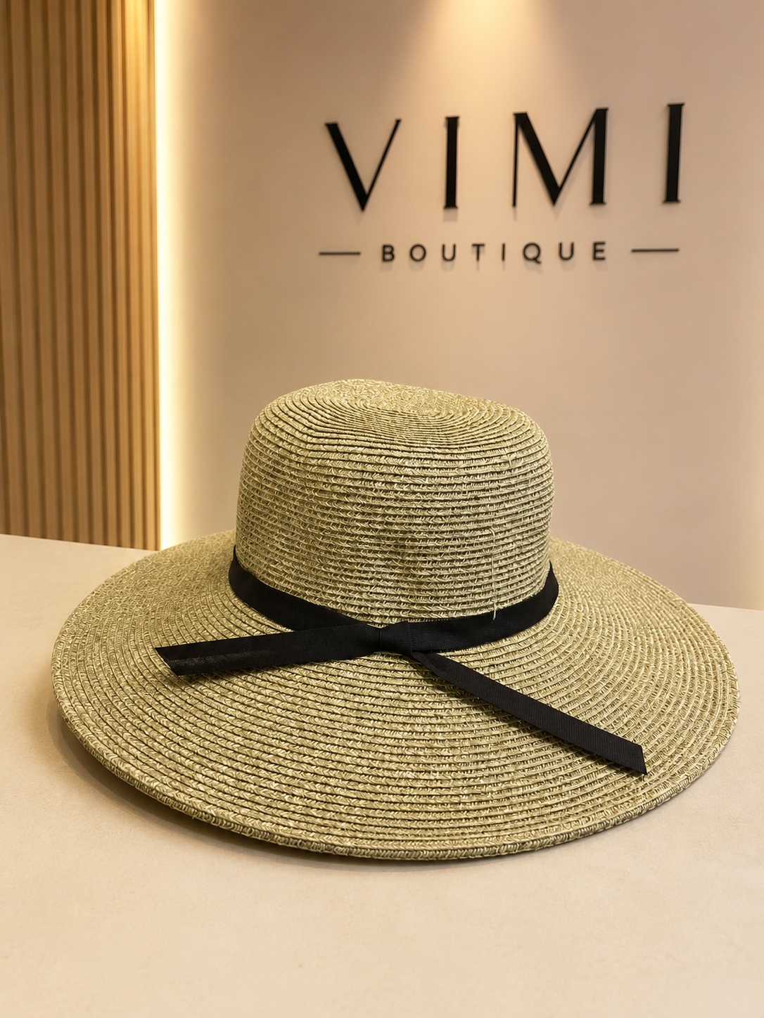 SOMBRERO TEJIDO OLIVO CON LISTÓN NEGRO