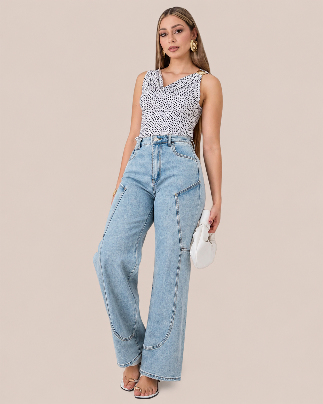 JEANS CARGO WIDE LEG CELESTE