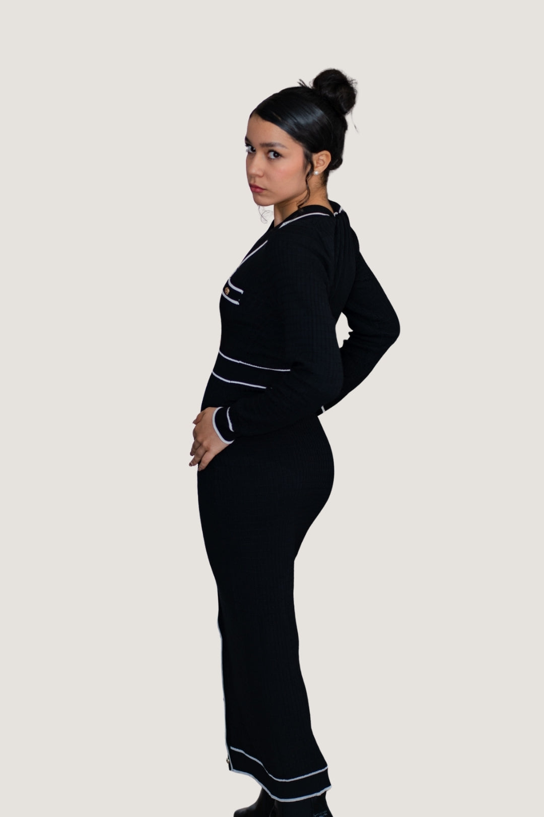 Vestido Largo Trama Contrast Negro