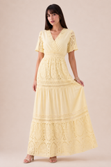 VESTIDO AMARILLO LARGO ENCAJE FLORAL