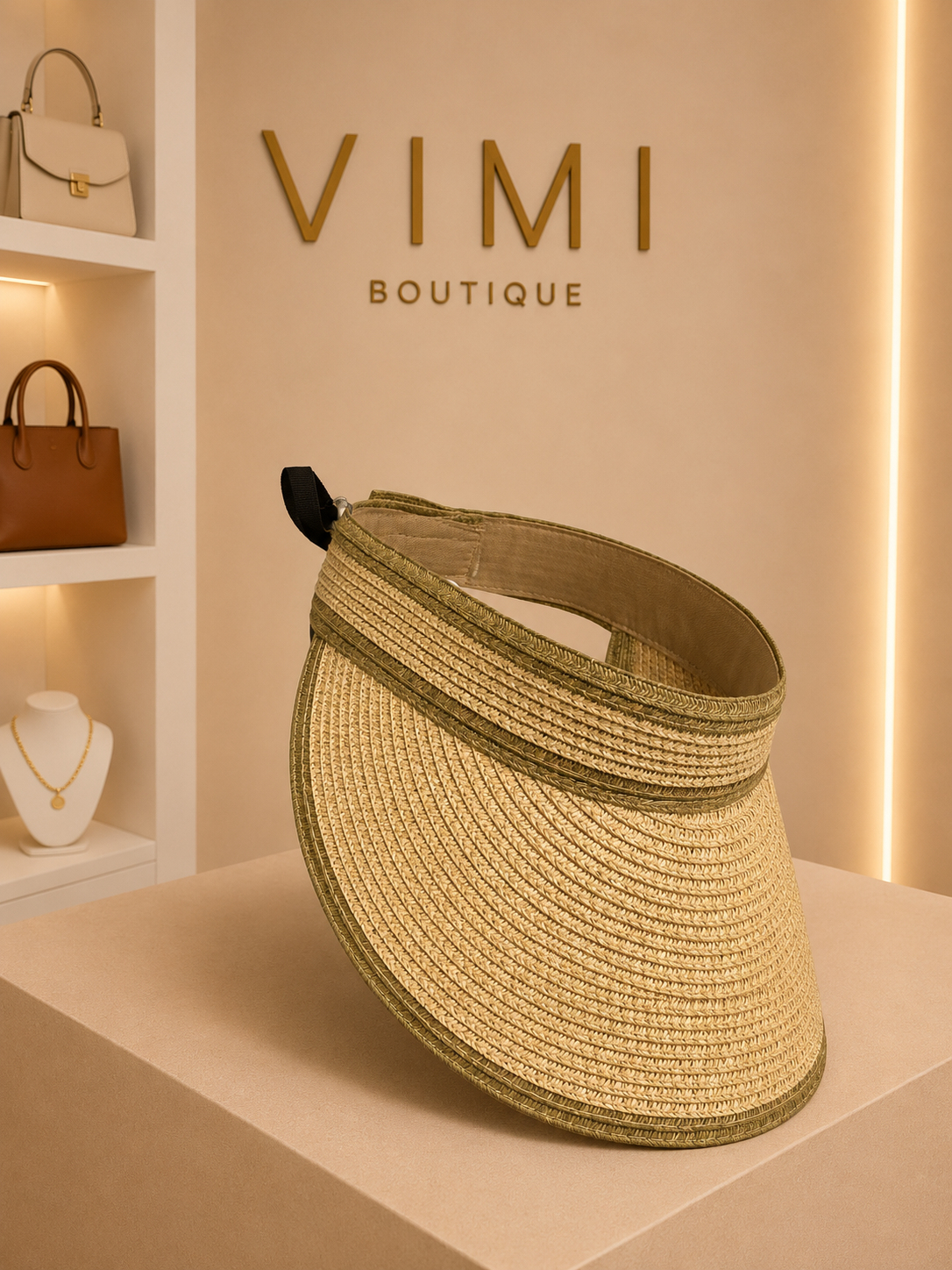 VISERA TEJIDA NATURAL CON BORDE OLIVO