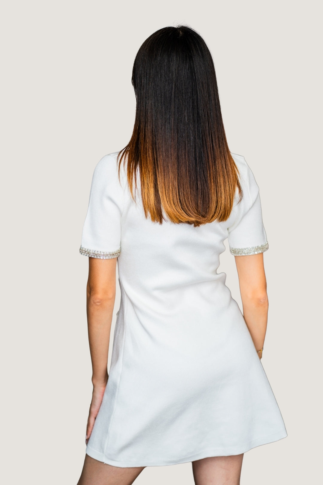 Vestido de Punto de Manga Corta Blanco