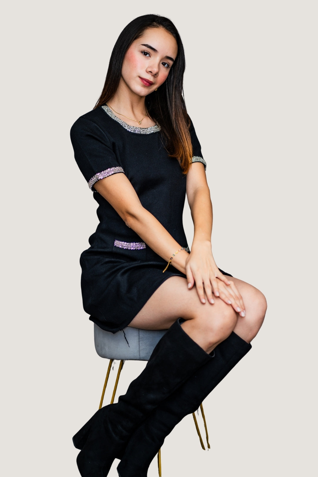 Vestido de Punto de Manga Corta Negro