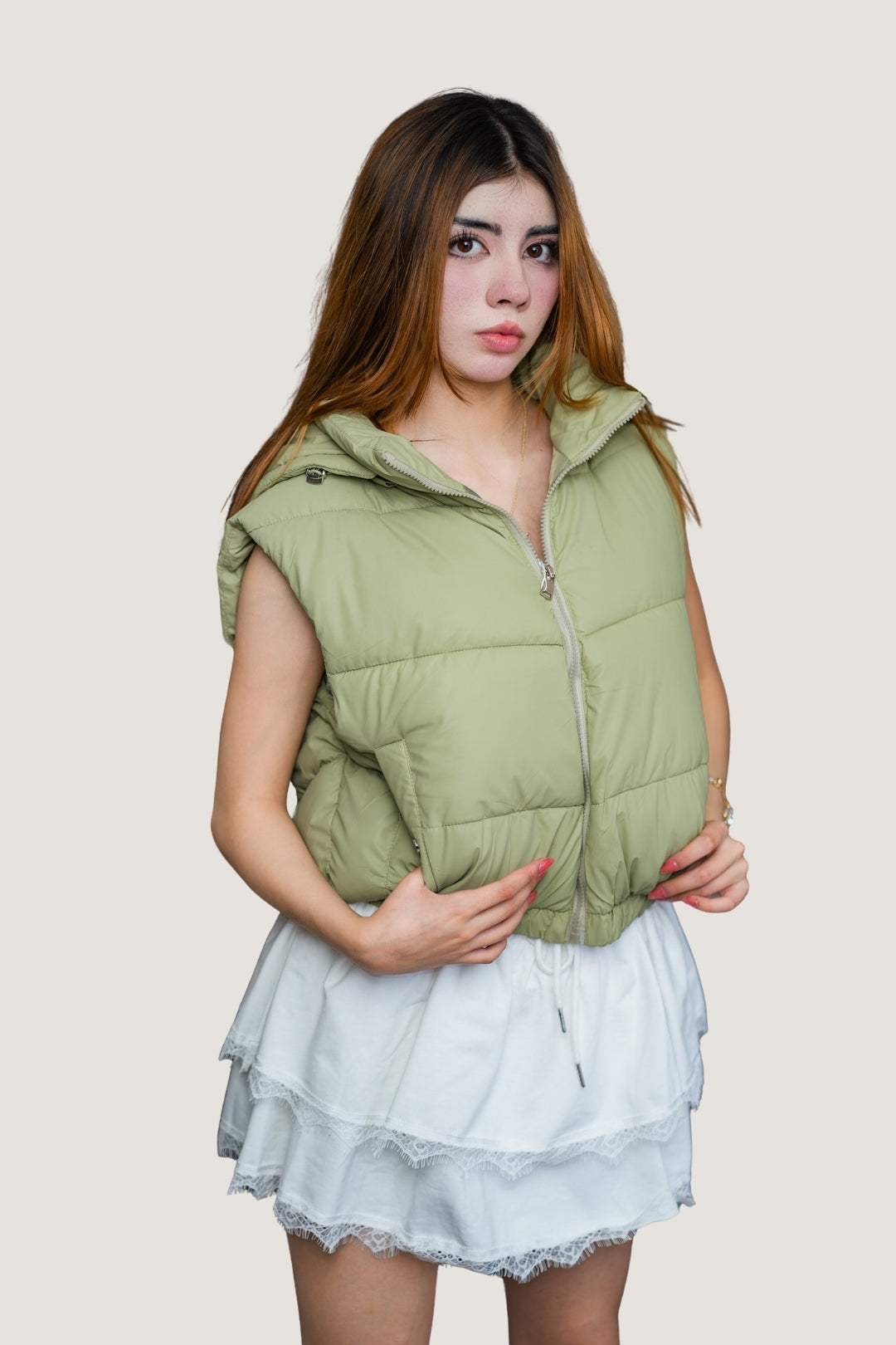 Chaleco Abullonado Color Verde