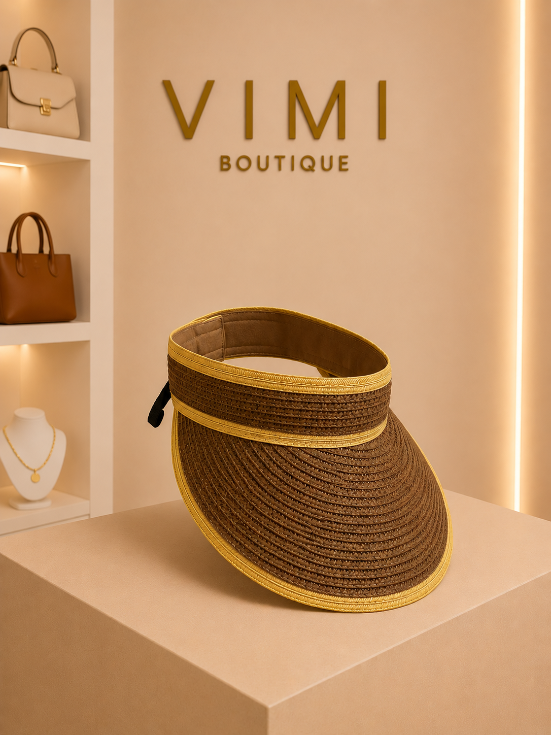 VISERA TEJIDA CHOCOLATE CON DETALLES DORADOS