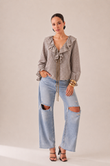 BLUSA VICHY MOCHA RUFFLE
