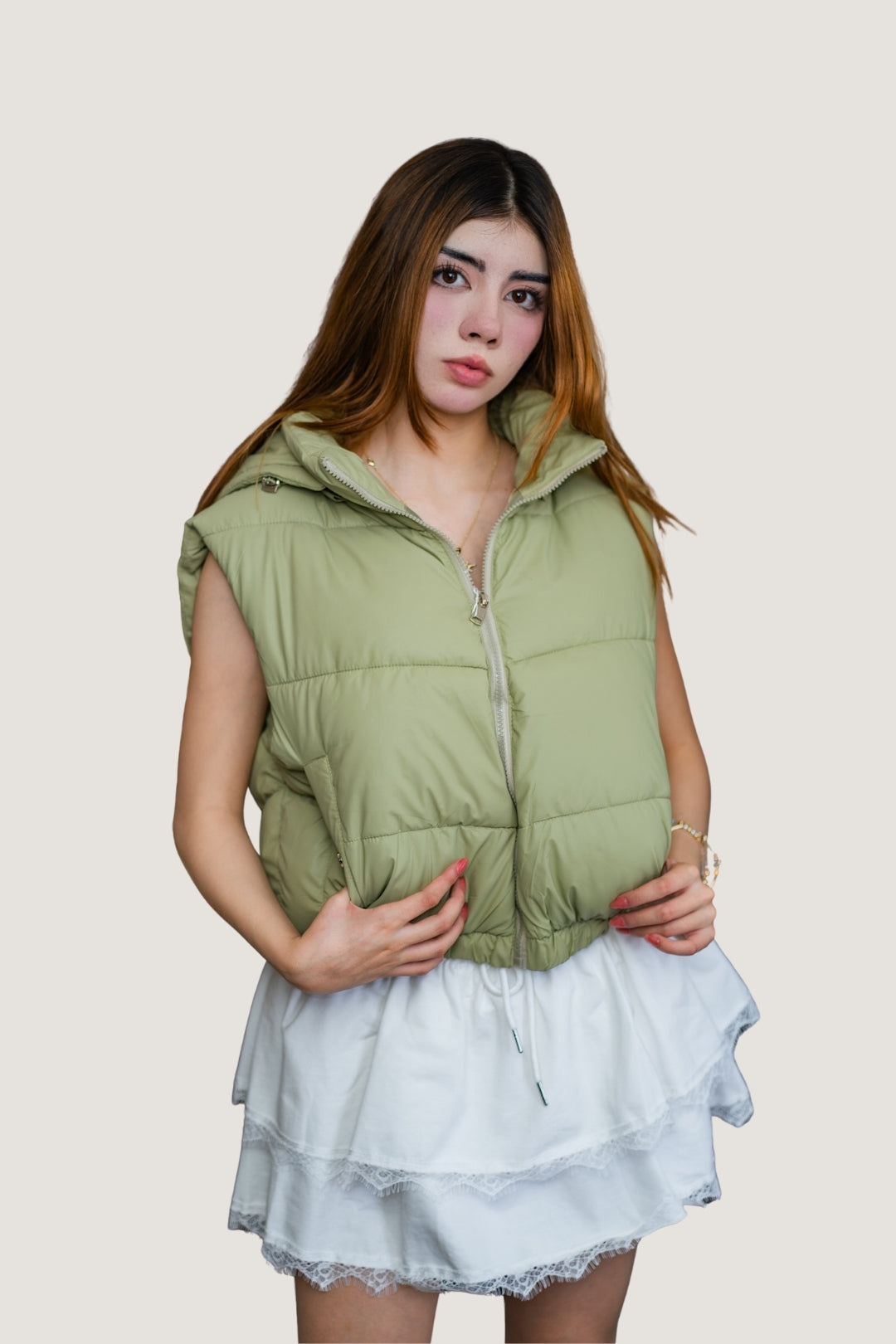 Chaleco Abullonado Color Verde